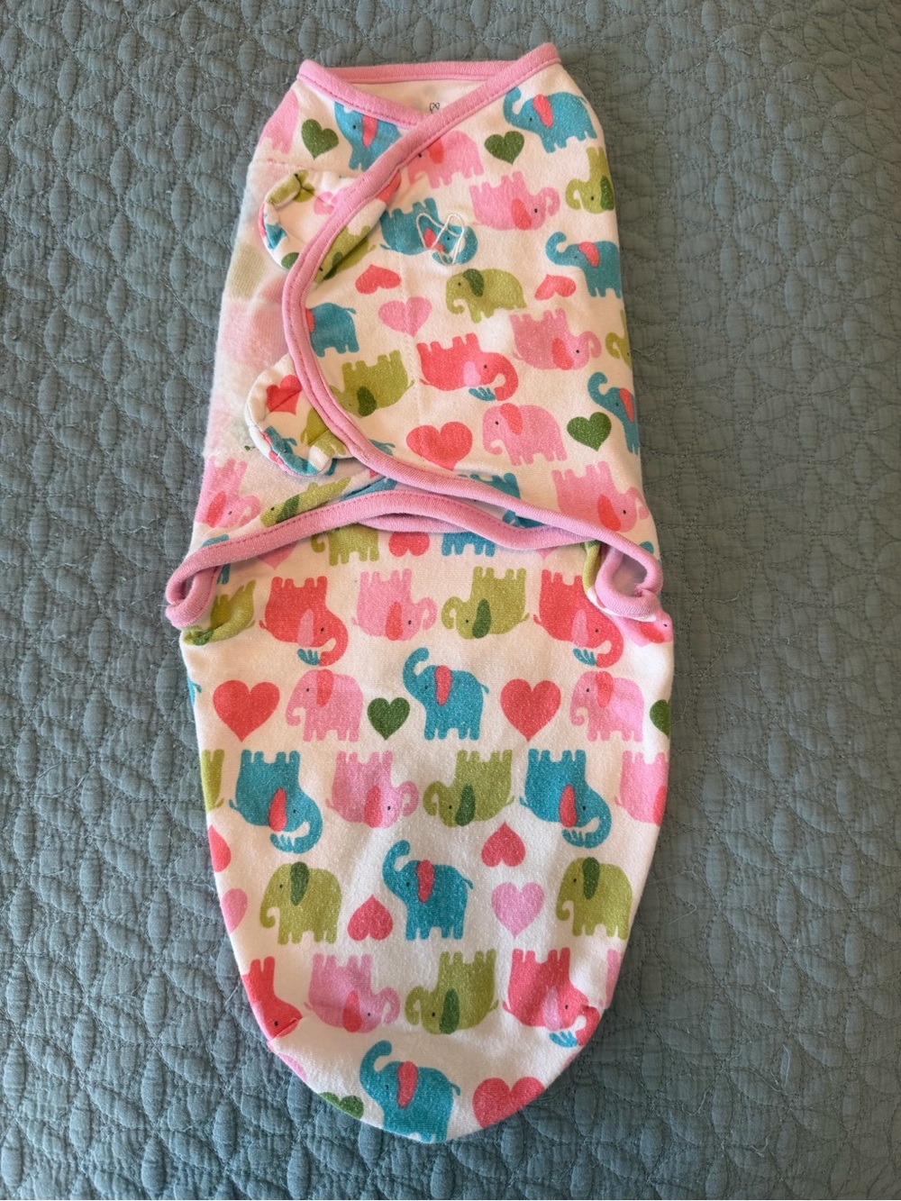SwaddleMe Pink Elephant Print Baby Swaddle with Multicolor Hearts